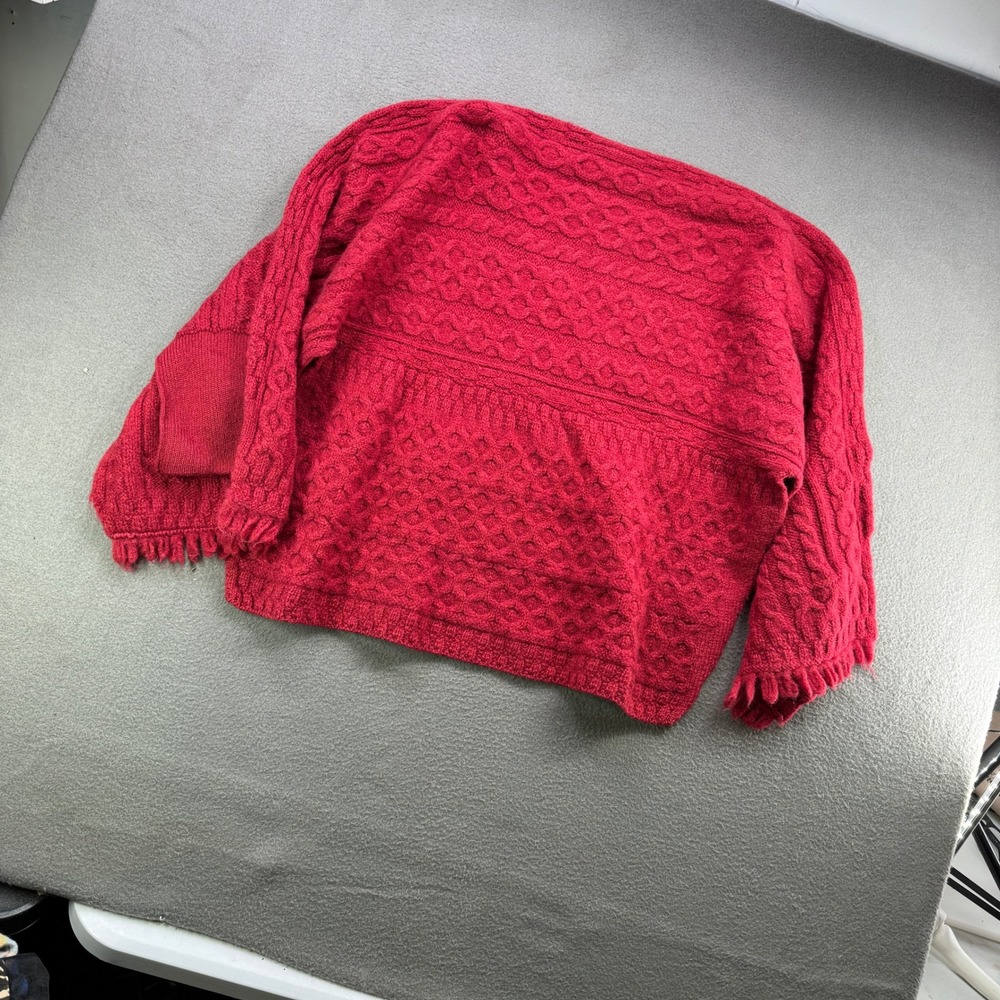 Carraig Donn Shawl Wrap Women OS Red Cable Knit Merino Wool Fringe Fisherman - Picture 4 of 8